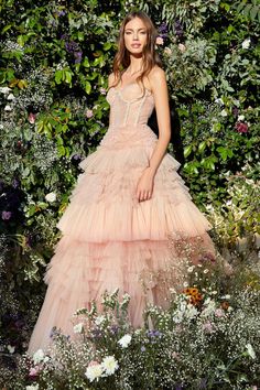 The Ladivine 1017 Long Layer Pleated Ruffle Ballgown Prom Dress Lace Corset Formal Gown is a luxurious and elegant designer piece Andrea And Leo, Tiered Tulle Skirt, Tulle Balls, Strapless Corset, Corset Bodice, Tulle Ball Gown, Lace Corset, Prom Dresses Ball Gown, Prom Dresses Lace