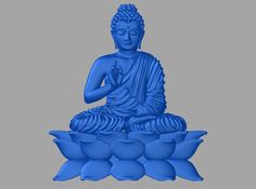 a blue buddha statue sitting on top of a flower