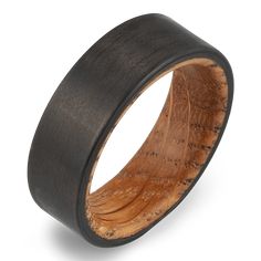 black ceramic ring with wood inlay