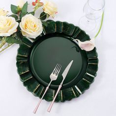 13inch Round Hunter Emerald Green Acrylic Plastic Charger Plates With Gold Brushed Wavy Green Charger Plates, Wedding Dinnerware, Thanksgiving Dinner Table, Emerald Green Weddings, St Patrick's Day Decorations, Green Table, Acrylic Plastic, Charger Plates, Holiday Dinner