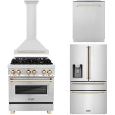 ZLINE Kitchen Appliance Packages ZLINE Autograph Package - 30 In. Dual Fuel Range, Range Hood, Dishwasher, Refrigerator with Water and Ice Dispenser with Gold Accents, 4AKPR-RARHDWM30-G Zline Autograph Edition, Zline Kitchen, Large Fridge, Counter Depth Refrigerator, Kitchen Appliance Packages, Beverage Centers, Outdoor Appliances, Beverage Refrigerator, Dual Fuel Ranges