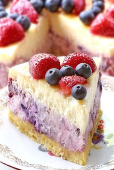 a piece of cheesecake with berries on top