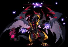 an animated image of a dragon with glowing eyes and tail, standing in the dark