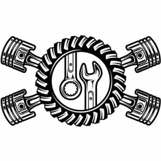 an image of a wrench and tools in the center of a wheel pattern on a white background