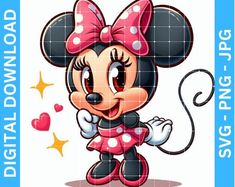 a cartoon mouse with a pink bow on her head and hearts in the bottom corner