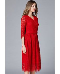 Get 10% off now! Buy l-5xl vneck little red lace party dress with half sleeves at cheap price online. Free stable shipping and pro custom service since 2009. Lace Midi Dress With V-neck For Party, Party Dresses With Lace Trim And 3/4 Sleeves, Party Dress With 3/4 Sleeve And Lace Trim, Red V-neck Dress With Lace Trim, V-neck Lace Dress With Lace Sleeves For Party, Red Short Sleeve V-neck Dress, Elegant Red Midi Dress With 3/4 Sleeves, Red Lace Midi Dress With Short Sleeves, Party Lace Dress With Half Sleeves