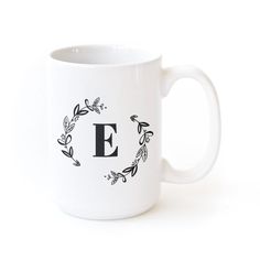 Botanical Monogram Personalized Coffee Mug - The Cotton and Canvas Co. Botanical Monogram, Monogram Coffee Mug, Monogram Mug, Floral Alphabet, Monogrammed Gifts, Wedding Mugs, Customised Mugs, Painted Mugs, Cricut Joy