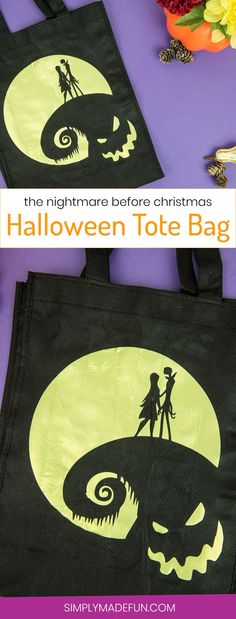 the nightmare before christmas halloween tote bag with silhouettes on it and an image of jack