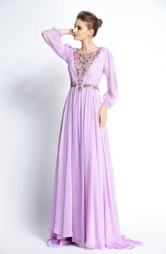 Bateau A-line Floor-length Long Sleeve Chiffon Lace Mother of the Bride Dress with Zipper Back - Dorris Wedding Ucenter Dress, Long Sleeve Prom Dress, Mermaid Ball Gowns, Jersey Evening Dress, Long Party Gowns, Lace Mermaid Dress, Jersey Prom Dress, Long Sleeve Evening Gowns, Prom Dresses 2020