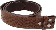 This genuine leather belt style is an interchangeable strap for your buckles. You can switch your buckles around with metal snaps (they don't show when a buckle is put on it). For a man or woman. The leather is brown with stitching. It is 100% full grain leather, heavy duty yet supple. Belt is 1 1/2" in width, fits a buckle of this size or larger.***SEE PICTURES FOR SIZE CHART / HELP FINDING THE RIGHT SIZE. Please email us if you need further help!*** Belt Store, Celtic Patterns, Celtic Style, Beautiful Belts, Branded Belts, Weave Pattern, Belt Style, Celtic Designs, Genuine Leather Belt