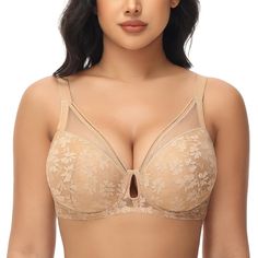 PRICES MAY VARY. Push up bras for women designed with lightweight soft padding help uplift enhance cleavage, lightly lined cups in size C/D mold to a natural bust shape Keyhole cutout at the center front and sheerness along top for a sensual look, elastic trimmings along the neckline for a snug fit Cushioned underwired combining with flexible side boning prevents digging to the skin, offering full support and a comfy fit for everyday wearing Embroidered floral lace over the cups for an elegant e Lace Bra Top, Push Up Pads, Full Cup Bra, Everyday Bra, Cut Out Design, Comfy Fits, Underwire Bra, Sheer Fabrics, Lace Bra