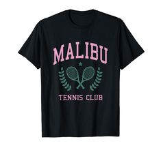 a black t - shirt with pink lettering that says mallu tennis club on it