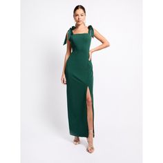 • Square neck • Sleeveless • Tie fasten shoulder • Regular fit • Pencil cut • Side split detail • Crepe scuba fabric • Maxi length Bottle Green Dress, Crepe Maxi Dress, Scuba Fabric, Green Tie, George At Asda, Bottle Green, Side Split, Womens Maxi Dresses, Square Neck