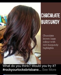 Chocolate Brown Hair With Burgundy, Brown Hair With Burgundy, Brown Hair With Burgundy Highlights, Hair With Burgundy Highlights, Pelo Chocolate, Hair Burgundy, Burgundy Highlights, Brunettes Highlights