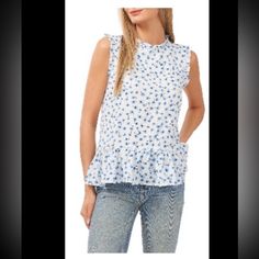 I Also Have It In Blue With White Flowers. It’s A Usa Size Small. Not A China Size Small. Summer Blue Top With Ditsy Floral Print, Summer Blue Tops With Ditsy Floral Print, Blue Ditsy Floral Print Top For Day Out, Fitted Sleeveless Top With Ditsy Floral Print, Casual Sleeveless Top With Ditsy Floral Print, Casual Sleeveless Ditsy Floral Print Top, Casual Sleeveless Ditsy Floral Top, Feminine Sleeveless Blue Blouse, Blue Sleeveless Blouse For Daywear