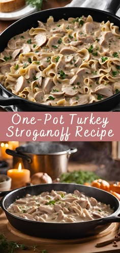 one pot turkey stroganoff recipe in a skillet