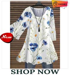 Women's Shirt Blouse White Pink Blue Animal Floral Print 3/4 Length Sleeve Daily Vacation Streetwear Crew Neck Regular Xl Relaxed Fit Printed Tops With 3/4 Sleeves, Printed Tops With Relaxed Fit And 3/4 Sleeve, Casual Printed Blouse With 3/4 Sleeves, Blue Half Sleeve Printed Blouse, Blue Printed Half Sleeve Blouse, Printed Relaxed Fit Half Sleeve Blouse, White Printed Half Sleeve Blouse, Printed 3/4 Sleeve Tops, White Floral Print Half Sleeve Tops