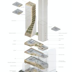 an architectural diagram shows the various parts of a skyscraper that are connected to each other