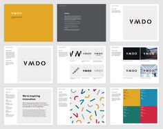 several different types of brochures with various colors and font on the front, back and