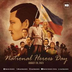 a poster for the national hero day with many people in uniform and flags on them