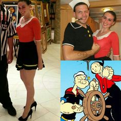 two people dressed in costumes and one is wearing a sailor's outfit while the other has a steering wheel