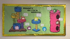 a bulletin board with cartoon characters on it