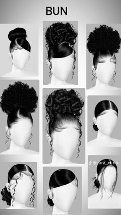 Hair Ideas Braids Easy, Cute Fast And Easy Hairstyles For School, Hairstyles Idea For Curly Hair, Cute Bun Styles Black Women, Bun Swoop Hairstyle, Neat Bun Wedding Hair, Curly Bun Styles, How To Put Your Hair In A Low Bun, Buns And Ponytails Hairstyles Black