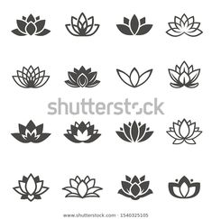 the lotus flower icon set is shown in black and white