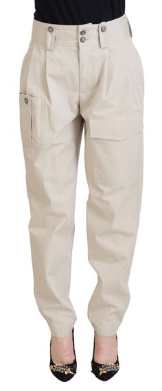 Dolce & Gabbana Beige High Waist Women Pants Beige Hose, Italian Chic, Pants Model, Women Cargo Pants, Cotton Trousers, Colour Beige, Dolce E Gabbana, Women Cargos, Dolce & Gabbana