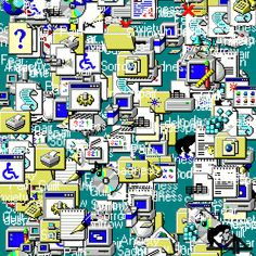 an image of a computer screen with many different things on it, including buttons and symbols