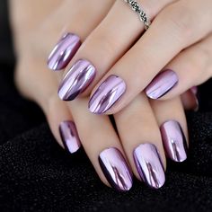 Chrome Oval Purple Short Nails Mirror Effect Metallic Nails Violet Color Ladies Nails Acrylic Purple Chrome Nails, Mirror Nail Polish, Mirror Nails, Manicure Tips, Purple And Silver, Magnetic Lashes, Metallic Nails, Ballerina Nails