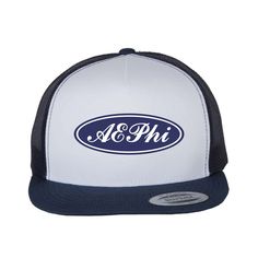 100% cotton twill fabric with navy embroidery. Classic Cotton Trucker Hat With Embroidered Logo, Navy Hat With Embroidered Logo And Flat Brim, Navy Flat Brim Hat With Embroidered Logo, Navy Embroidered Logo Trucker Hat, Navy Trucker Hat With Embroidered Logo, Cotton Trucker Hat With Embroidered Logo Flat Brim, Blue Cotton Snapback Hat For Spring, Cotton Embroidered Flat Bill Hat, Custom Embroidered Cotton Trucker Hat With Curved Bill