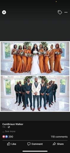 two pictures of people in orange dresses and one is showing the same person wearing an orange dress