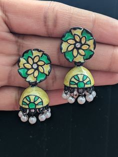 These Elegant Hand painted enamel jhumka earrings are a fusion of classic charm and modern flair, making them an exceptional accessory. They're not just jewelry; they're a statement piece that exudes sophistication and style, perfect for enhancing any outfit with a touch of elegance. Best Gift For Women, Multicolor Earrings, Cool Gifts For Women, Jhumka Earrings, Style Moderne, Gift For Women, Affordable Fashion, Best Gift, Favorite Jewelry