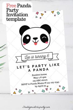 a panda birthday party card with the text, free panda party invitation template let's party like a panda