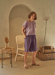 PRODUCED in 3-5 days FAST & FREE shipping with DHL Express Courier We called this tiny top INSPIRATION because you can find brilliant ideas in small details. Little buttons at the back make it lovely and unique. Made from pure, organic linen in a lavender shade, this top will enlighten your day and make you feel fun.  Details: - 100% Linen - Crew neck - Short sleeves - Buttoned back - Relaxed fit - Hips length - Model's height is 160 cm / 5'3'' wears size M - Code: E5005-L532-125 The top is avai Lilac Shirt, Top Inspiration, Purple Linen, Organic Linens, Pocket Top, Sample Sale, Linen Top, Natural Fabrics, Hip Length