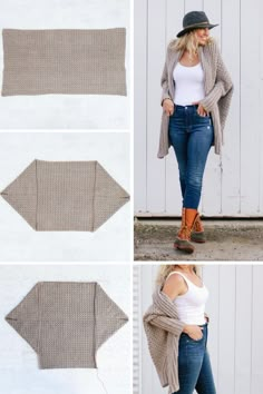 the instructions for how to make an easy knit cardigan sweater with sleeves and pockets