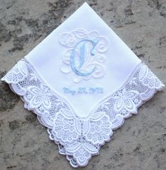 LACE LADDER PORTRAIT Handkerchief Elegant by FlipFlopsforAllShop Embroidery Bride, Initial Embroidery, Wedding Hankies, Bride Wedding, Wedding Shower, Wedding Accessories, Perfect Wedding, The Bride, Initials