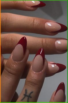 Nail Products & Courses on Instagram: \ Red Tip Nails, Red Chrome Nails, Chrome Nails Designs, Formal Nails, Red Acrylic Nails, French Tip Acrylic Nails, French Acrylic Nails, Burgundy Nails, Almond Acrylic Nails