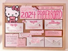 a bulletin board with hello kitty on it