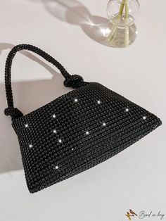 BirdinBag - Elegante bolso de fiesta con adornos de strass Black Embellished Top Handle Bag, Party Tote Shoulder Bag With Rhinestones, Elegant Rhinestone Tote Bag, Rhinestone Embellishments, Square Bag, Hobo Bag, Evening Bags, Top Handle, Free Gifts