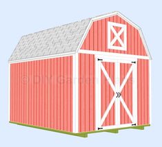 an illustration of a red barn with a white door and windows on the front side