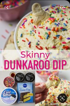 an image of a dessert with sprinkles on it and the words skinnyy dunkapoo dip