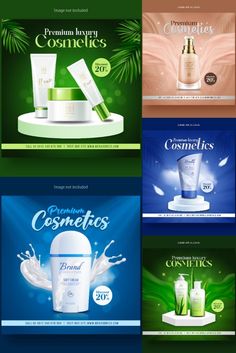 four different ads for cosmetic products