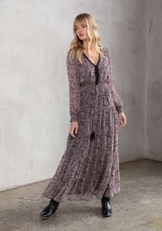 Flowy Tiered Maxi Dress For Fall, Bohemian Long Sleeve Maxi Dress With Lace Trim, Fall Maxi Dress With Lace Trim, Maxi Dress With Lace Trim For Fall, Lace Trim Maxi Dress For Fall, Flowy Long Sleeve Maxi Dress With Lace Trim, Elegant Flowy Boho Dress For Fall, Elegant Long Sleeve Boho Print Maxi Dress, Elegant Long Sleeve Boho Dress For Fall