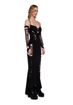 Darker Wavs Shredded Maxi Dress And Gloves Set - Black Darker Waves, The Wet Look, Wet Look Dress, Dress And Gloves, Snake Dress, Edgy Dress, Festival Rave Outfit, Future Bedroom, Hey Bro