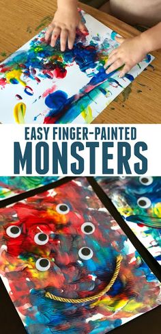 an easy finger painted monster art project for kids to do with their hands and fingers