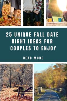 Couple enjoying a fall hike, cozying up at a campfire, autumn picnic, and bike ride on a fall trail. November Date Ideas, Fall Date Night Ideas, Halloween Quiz, Bourbon Apple Cider, Fall Date Night, Fall Produce