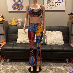 Size Small Brand New, Never Worn. Super Soft And Stretchy, Amazing Quality As Always, High Rise Flare Pant, Red, Yellow & Blue Bandana Print All Over This Set. Top Is A Cropped Tank With Side Ties, Cut Outs And Flattering Ruching! Offers Always Welcome All Items Are Brand New And Unused Unless Stated Otherwise. Stretch Multicolor Bottoms With Paisley Print, Stretch Multicolor Paisley Print Bottoms, Casual Multicolor Paisley Print Bottoms, Multicolor Paisley Print Pants For Spring, Spring Multicolor Paisley Print Pants, Fitted Casual Festival Sets, Casual Fitted Festival Sets, Fitted Casual Sets For Festivals, Multicolor Paisley Print Summer Pants