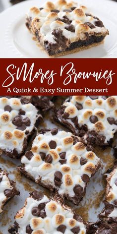 brownies with marshmallows on top and the title overlay reads, s'mores brownies